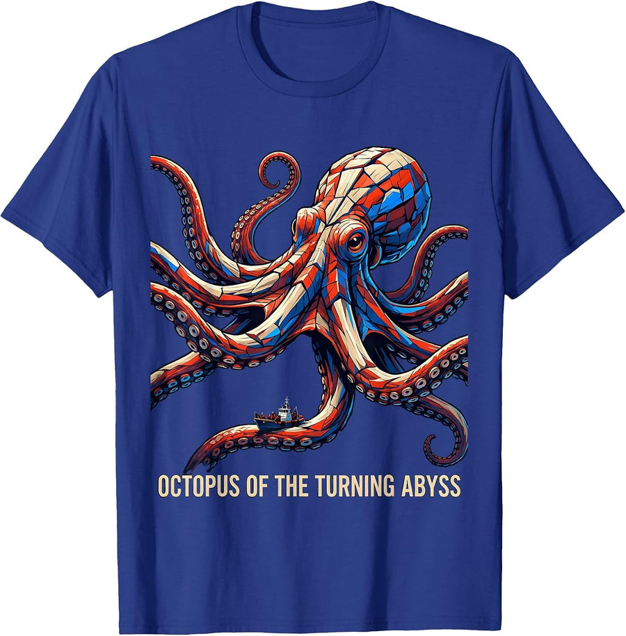 Octopus of the Turning Abyss Futurist Ocean Animal Art T-Shirt - Royal Blue