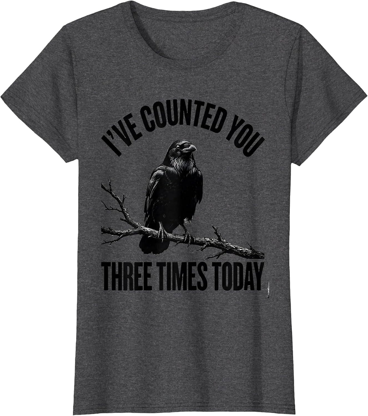 Women's I've Counted You Three Times Today Dark Humor Gothic Crow T-Shirt - Dark Heather Grey