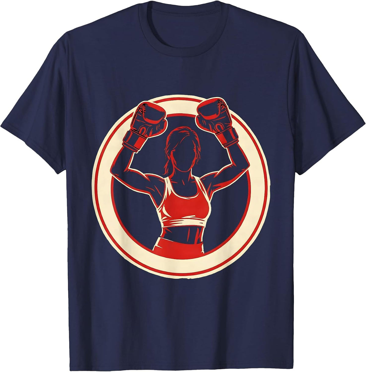 Men's Boxing Gloves Victory Raise Illustration T-Shirt - Navy Blue