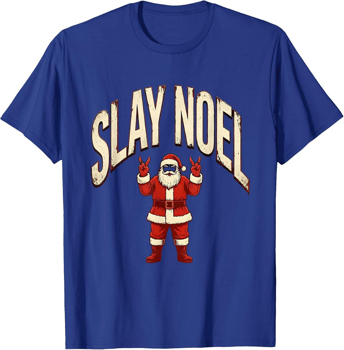 Men's Slay Noel Heavy Metal Rocker Christmas Santa Claus Funny T-Shirt - Royal Blue