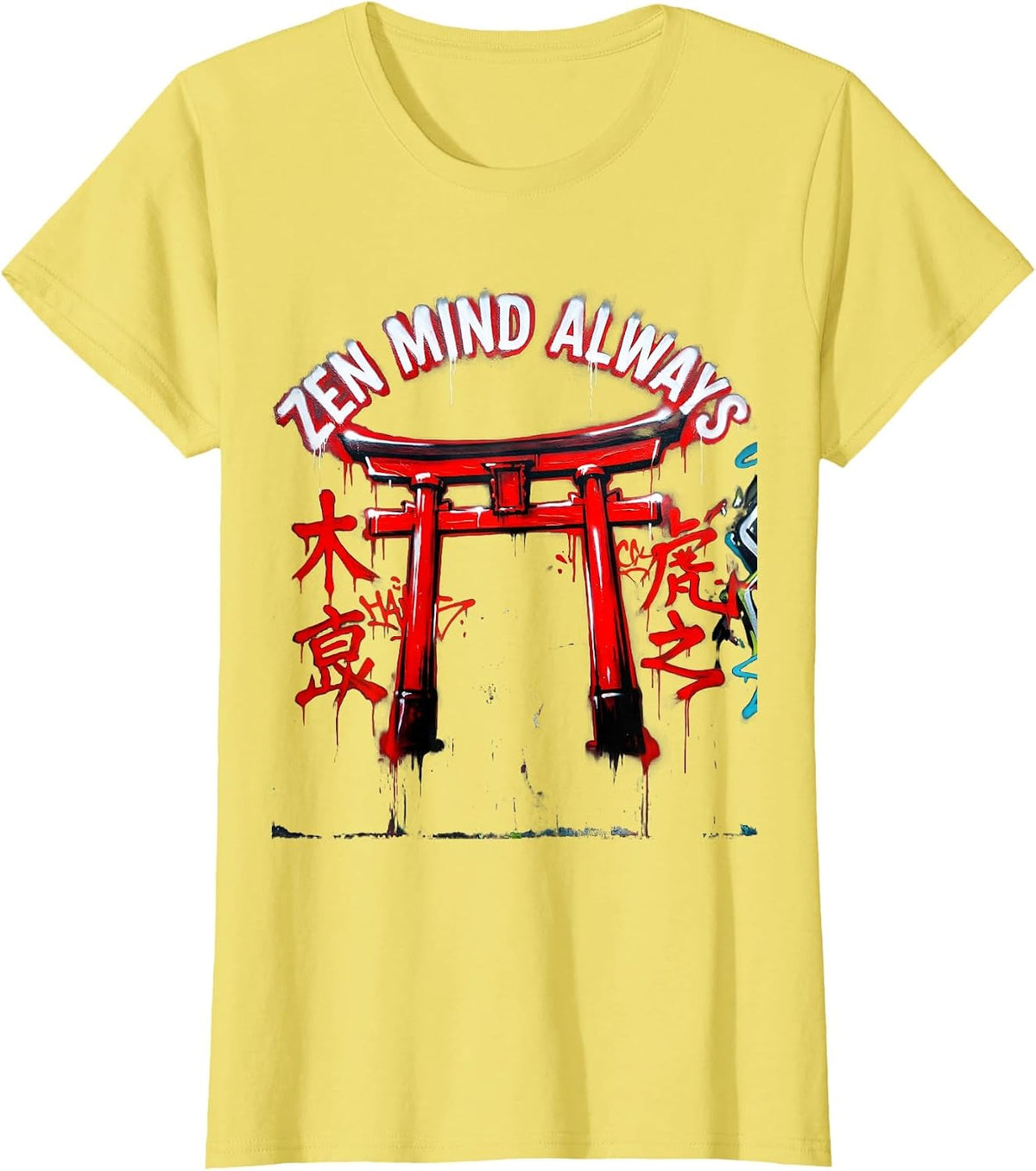 Zen Mind Always Japanese Inspired Design T-Shirt - Lemon Yellow