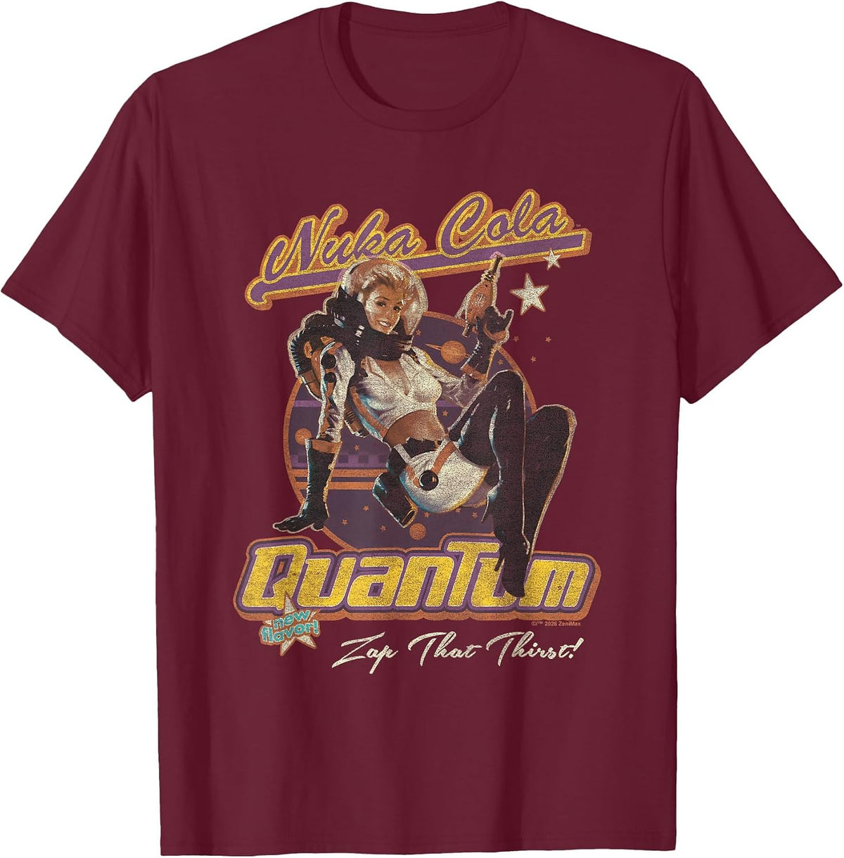 Fallout Video Game Nuka Cola Quantum Vintage Pin-Up Logo T-Shirt - Burgundy