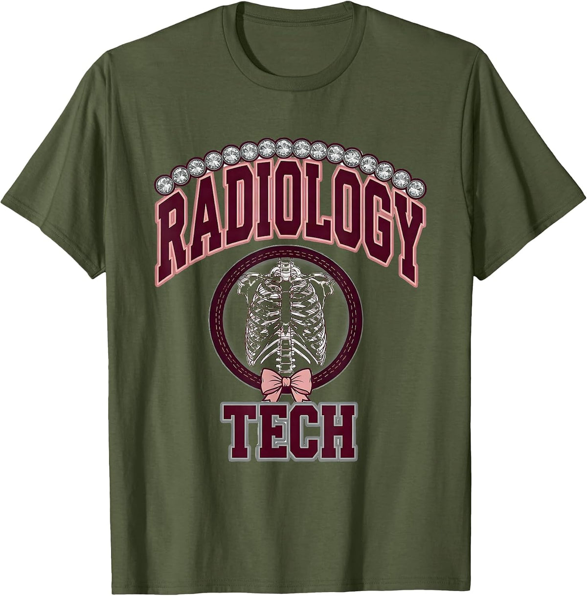 RADIOLOGY TECH Sparkle Varsity Radiology Tech Coquette Cute T-Shirt - Olive Green