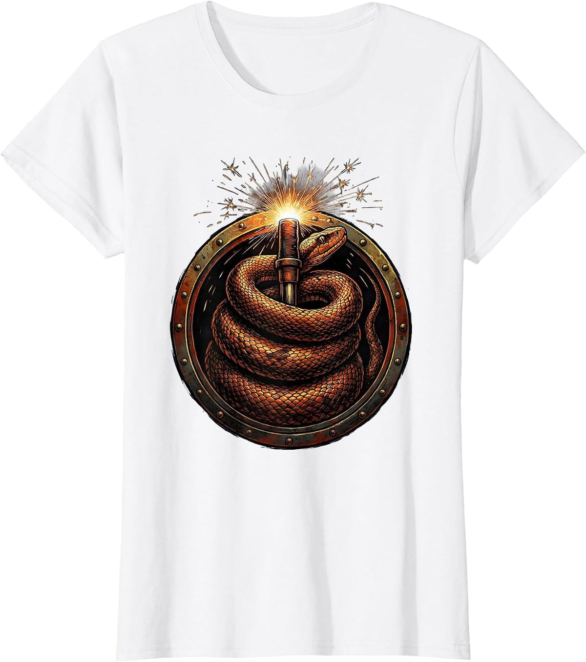 Women's Serpent Torch Welder Graphic Design T-Shirt - White