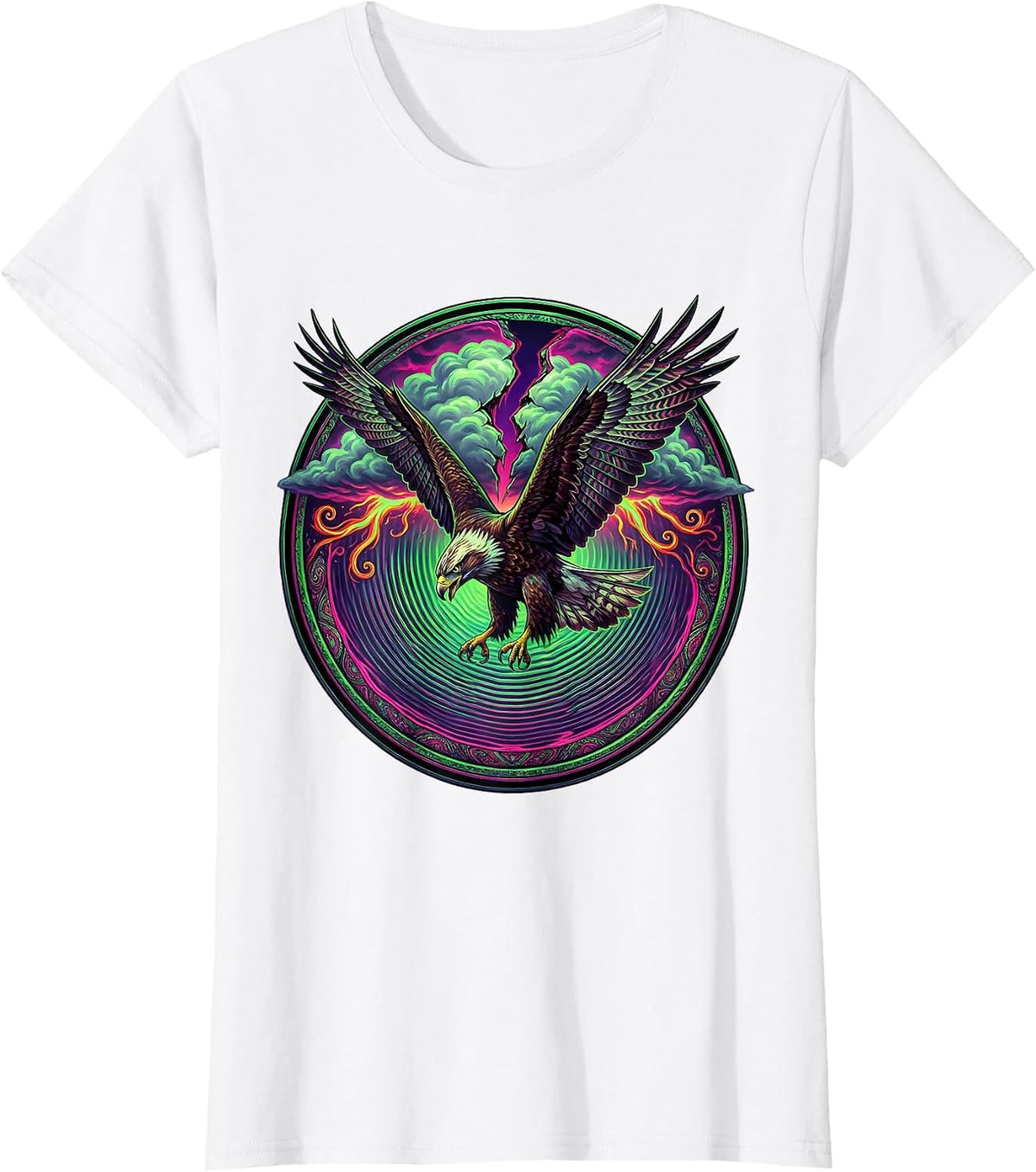 Hawk Diving Through Split Thundercloud Graphic T-Shirt - White