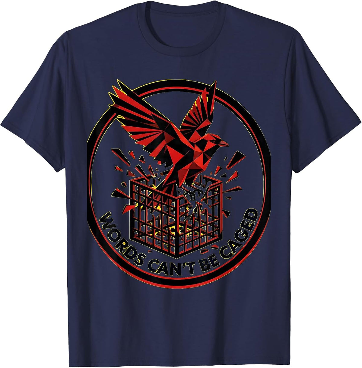 Words Can't Be Caged Free Speech Design T-Shirt - Navy Blue