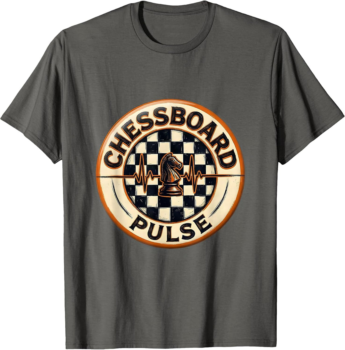 Chessboard Pulse Vintage Chess Enthusiast Gamer T-Shirt - Asphalt Grey