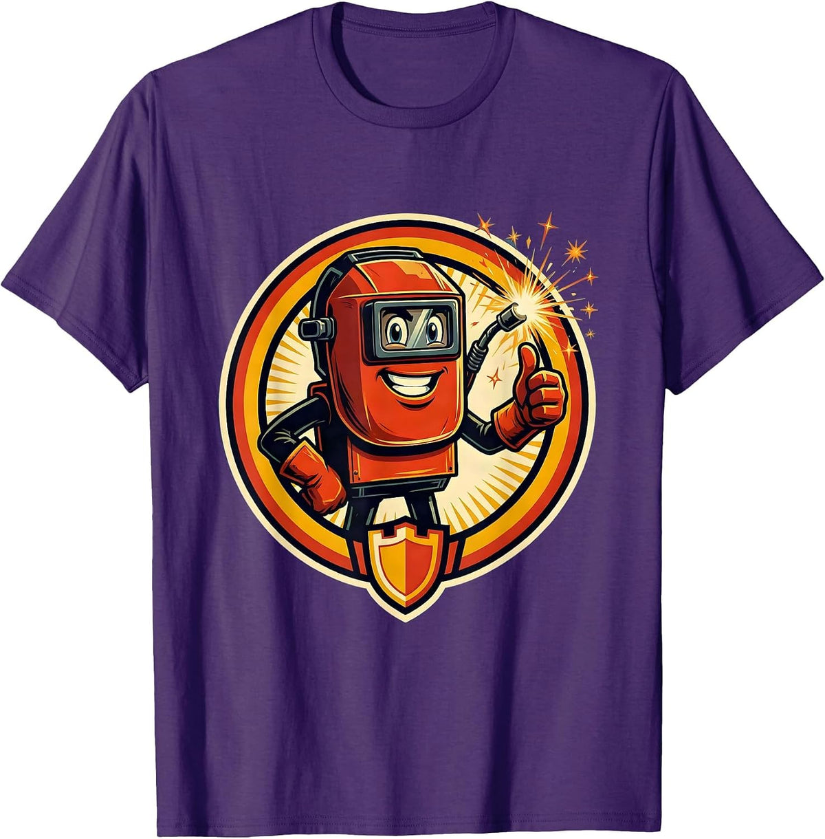 Welder Sparks Flying Illustration T-Shirt - Purple
