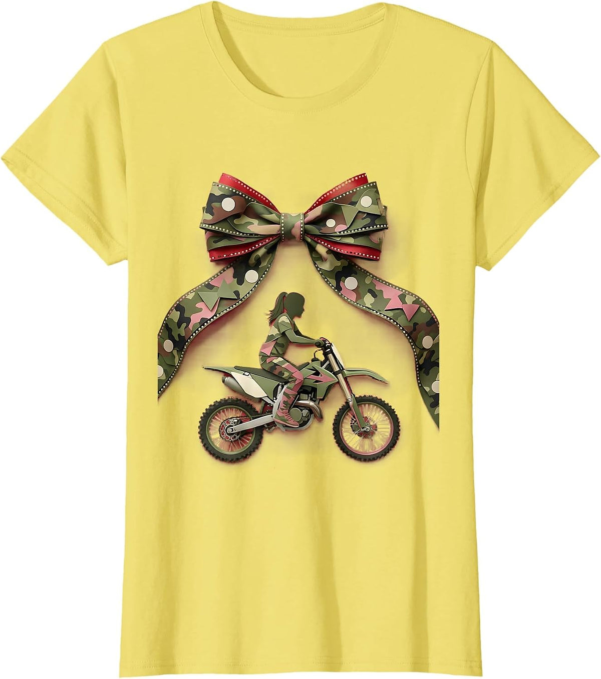 Girl Camo Dirt Bike Rider Graphic Tee T-Shirt - Lemon Yellow