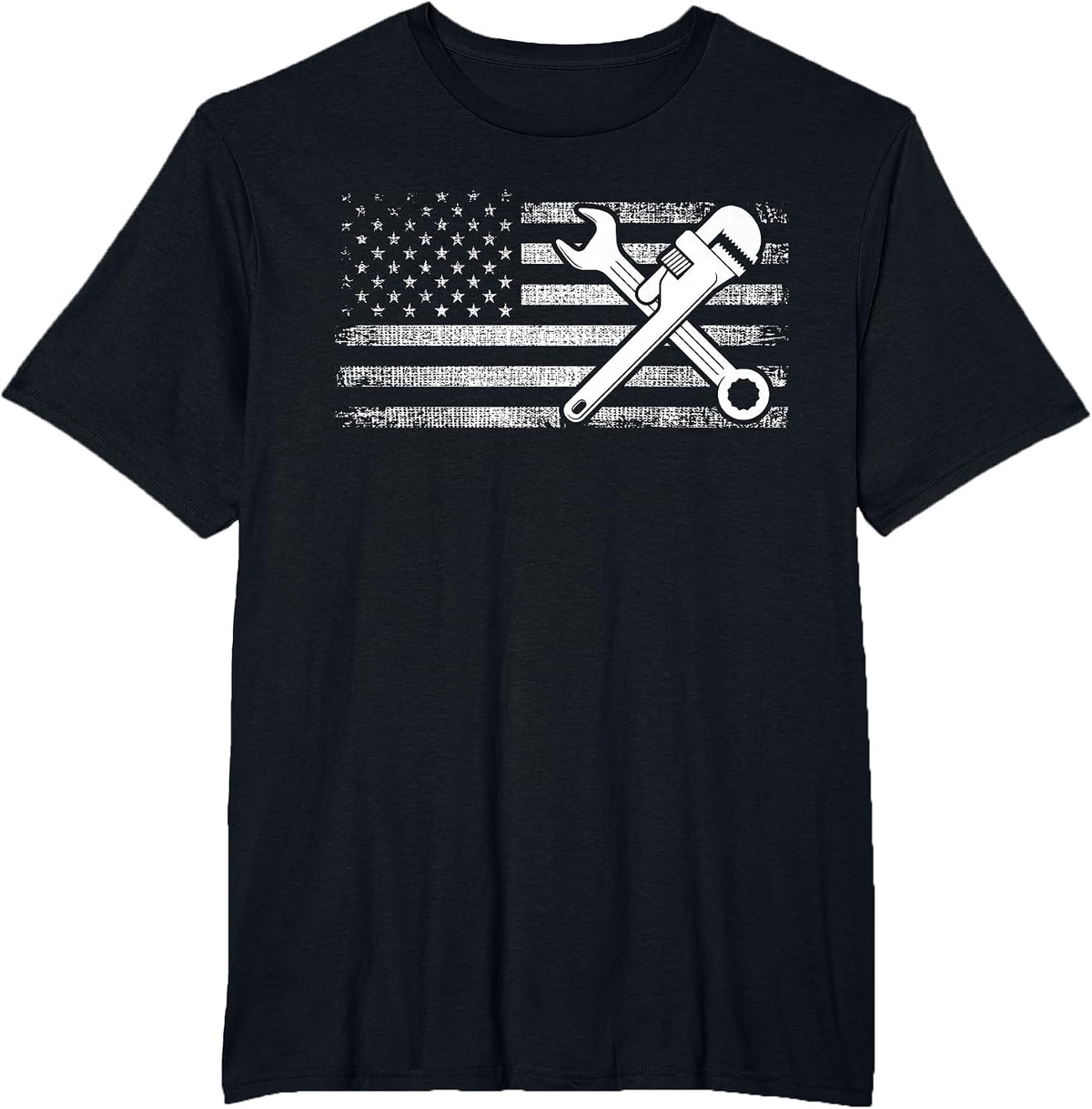 Patriotic American Flag Plumber T-Shirt - Black