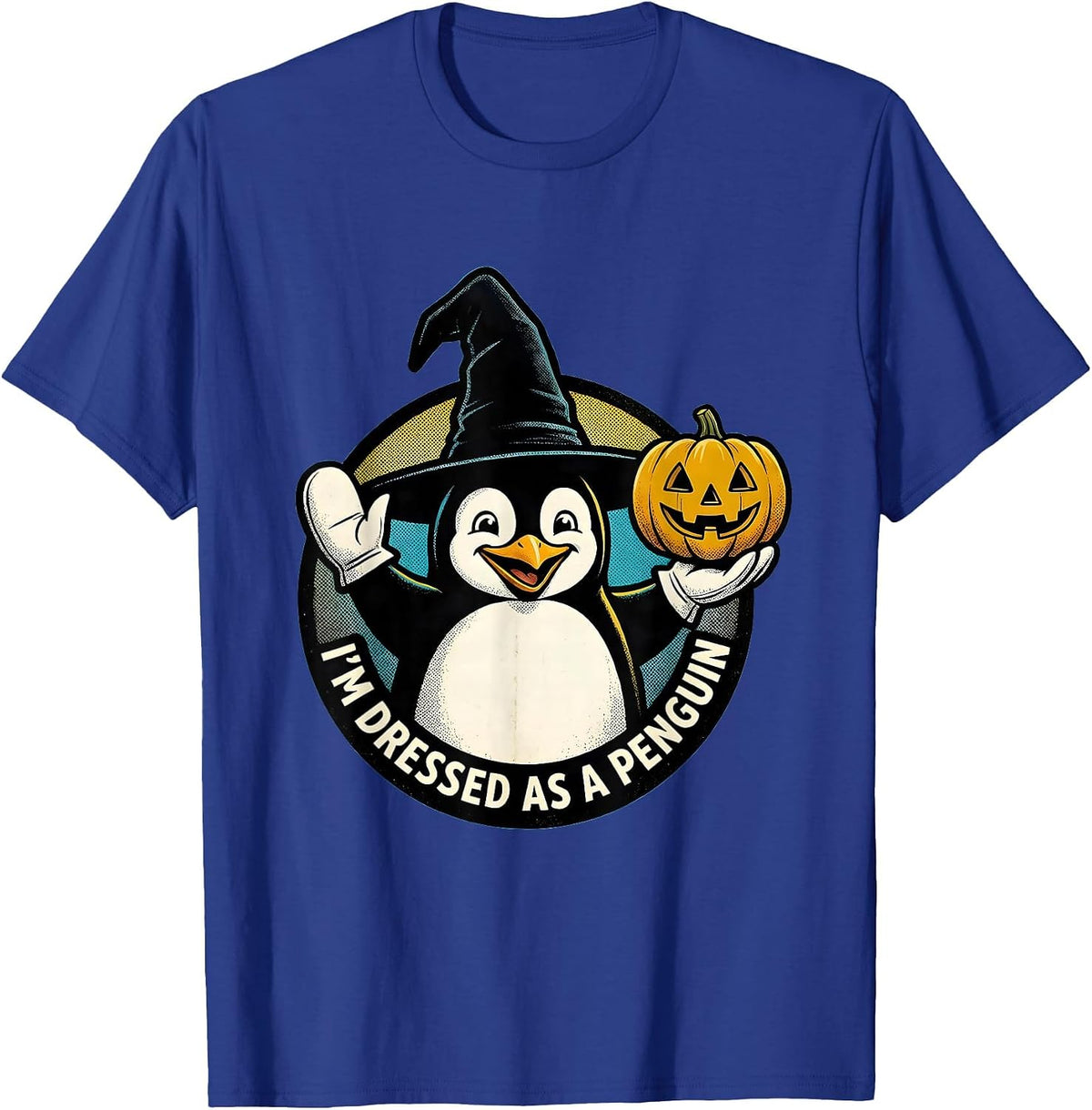 I'm Dressed as a Penguin Retro Cartoon Halloween Witch Hat T-Shirt - Royal Blue