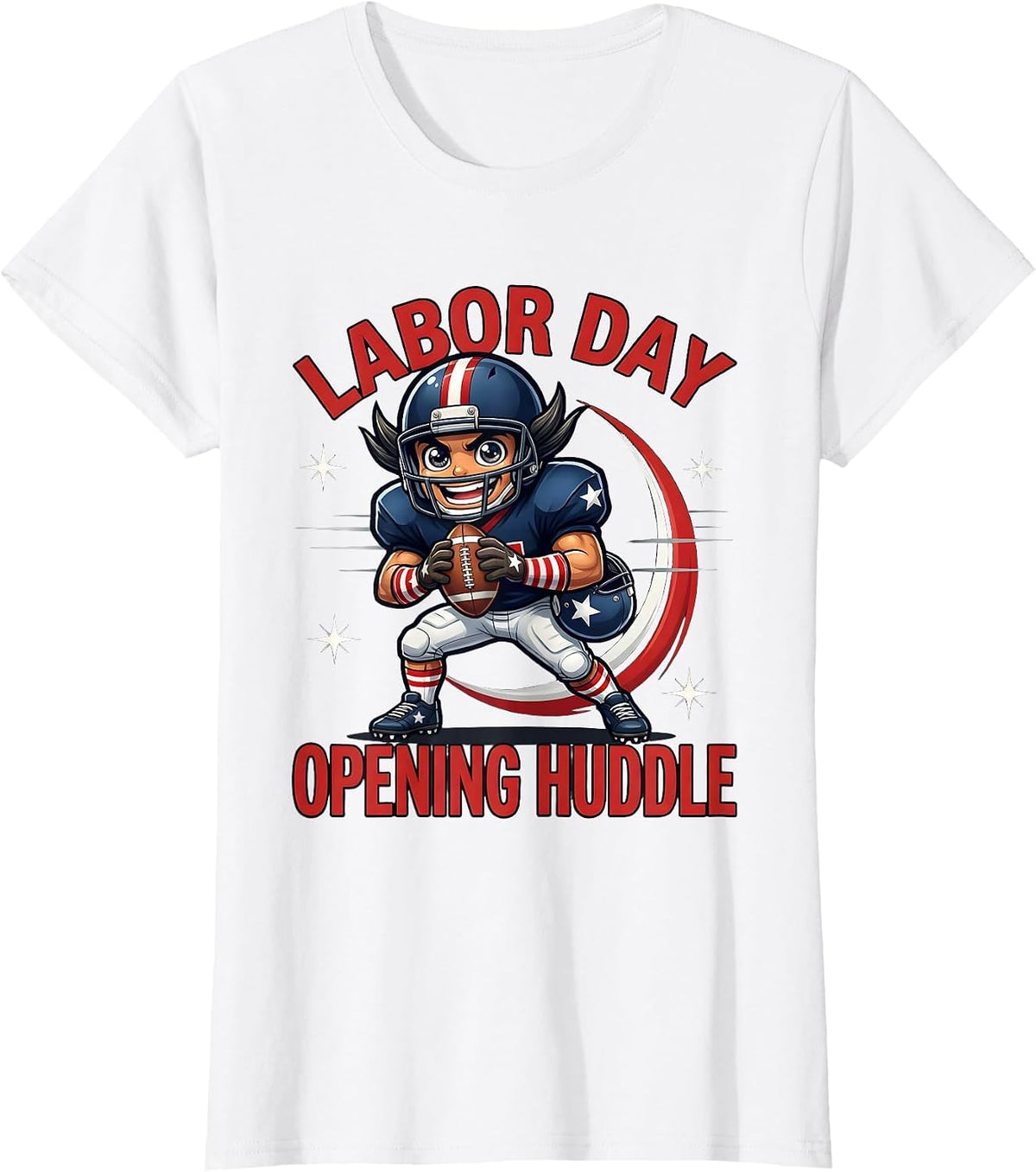 LABOR DAY OPENING HUDDLE Funny Football Player Holiday T-Shirt - White