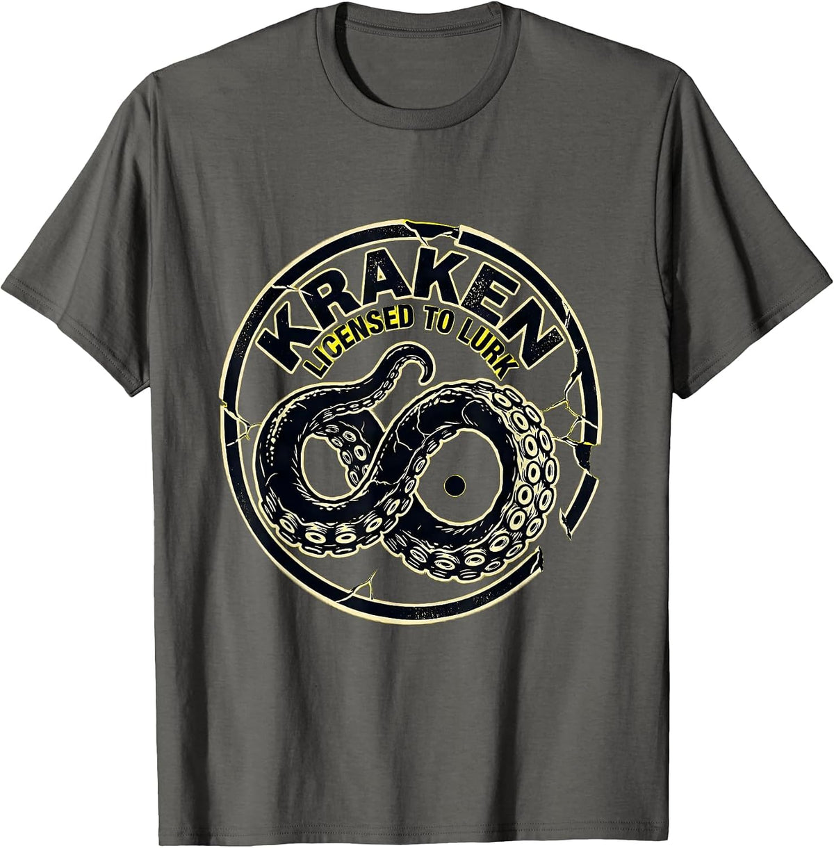 Men's Kraken Licensed To Lurk Stencil Graphic Octopus Lover Gift T-Shirt - Asphalt Grey