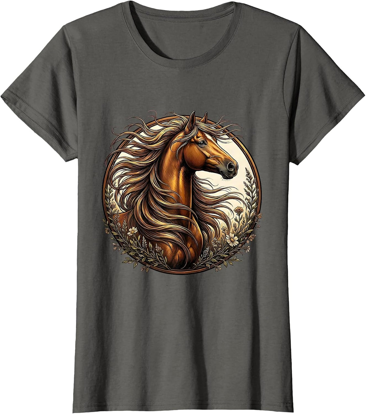 Women's Wild Horse Mane Flowing in the Wind Graphic T-Shirt - Asphalt Grey