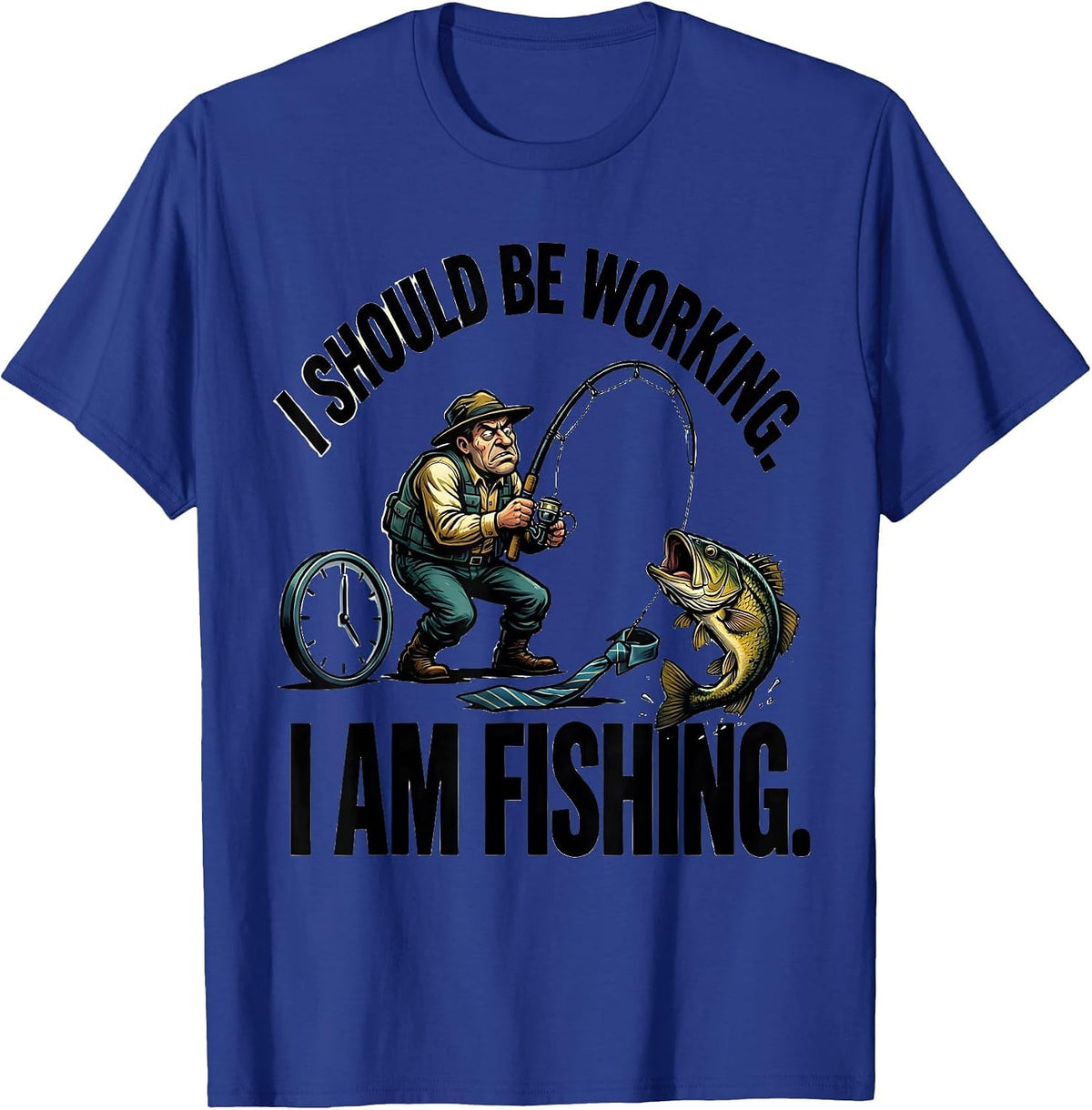 Men's I Should Be Working. I Am Fishing Funny Fisherman Humor T-Shirt - Royal Blue