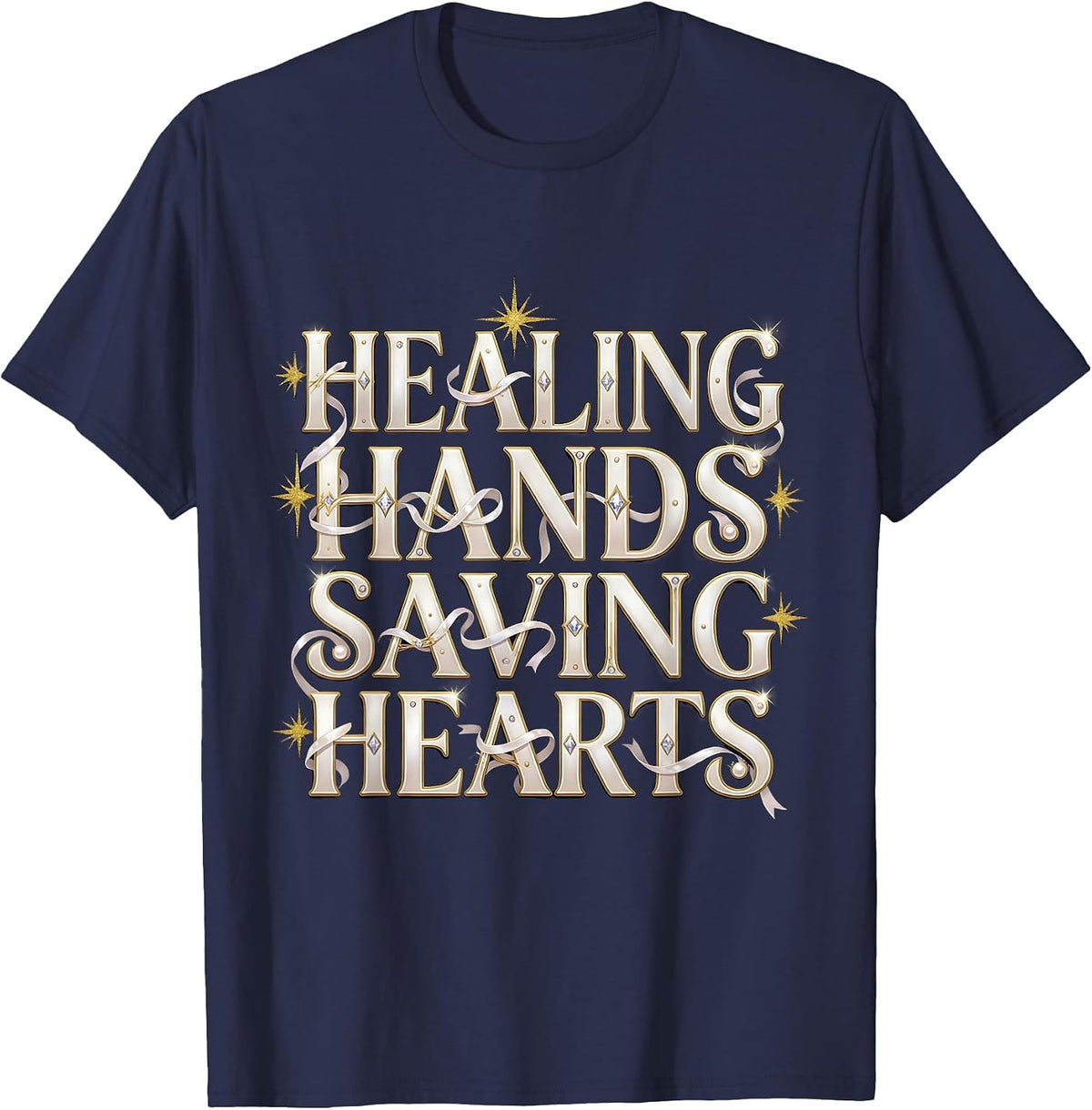 Healing Hands Saving Hearts Nurse Design T-Shirt - Navy Blue