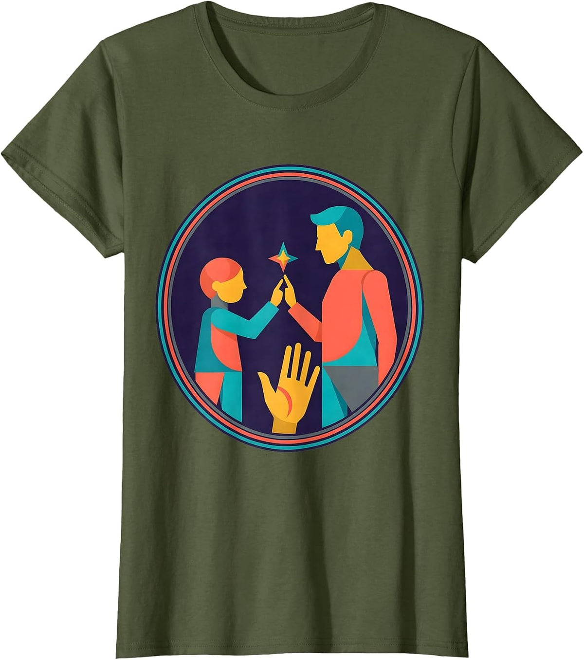 Women's Paraprofessional Reaching Hands Graphic Design T-Shirt - Olive Green