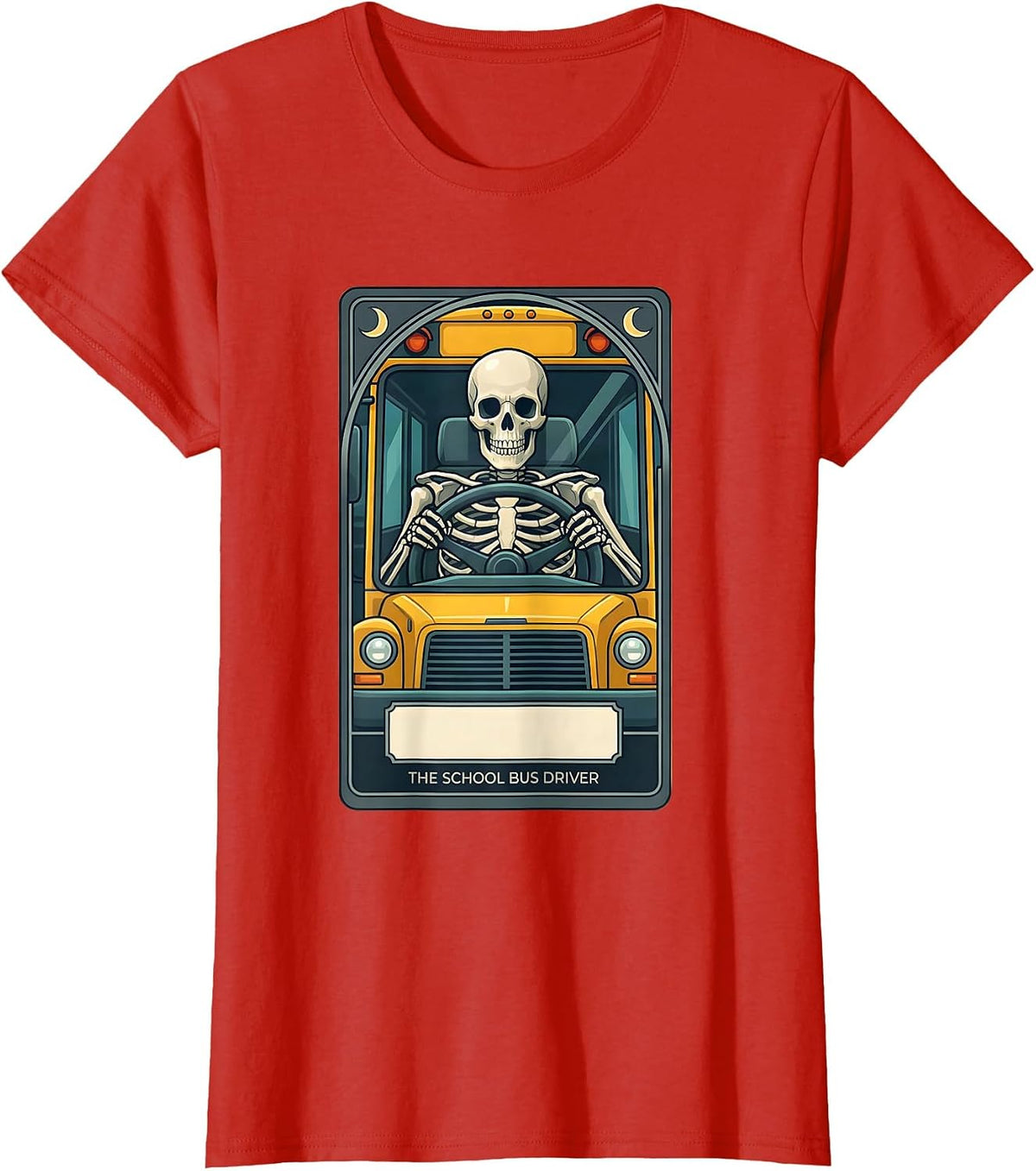 The School Bus Driver Skeleton Tarot Card Vintage Halloween T-Shirt - Red