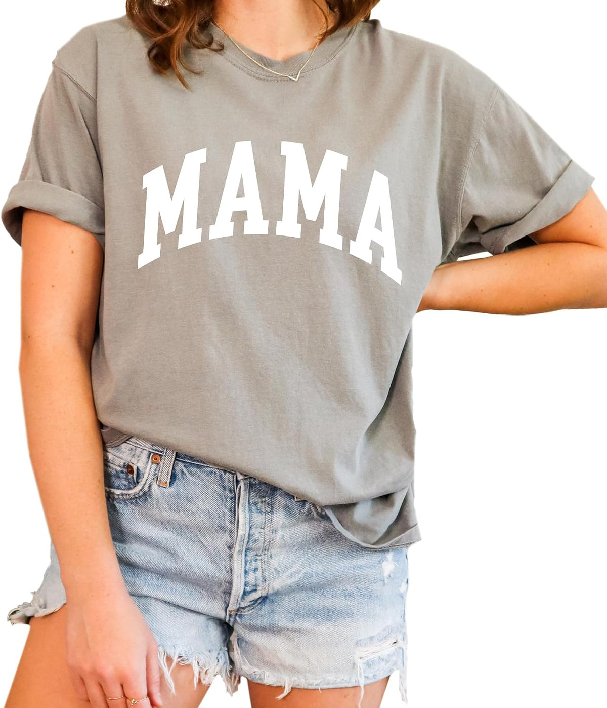 Mama T-Shirt, Pregnancy Reveal to Mother, 100% Cotton Premium Quality, Retro Look Oversized Graphic Tee - Grey