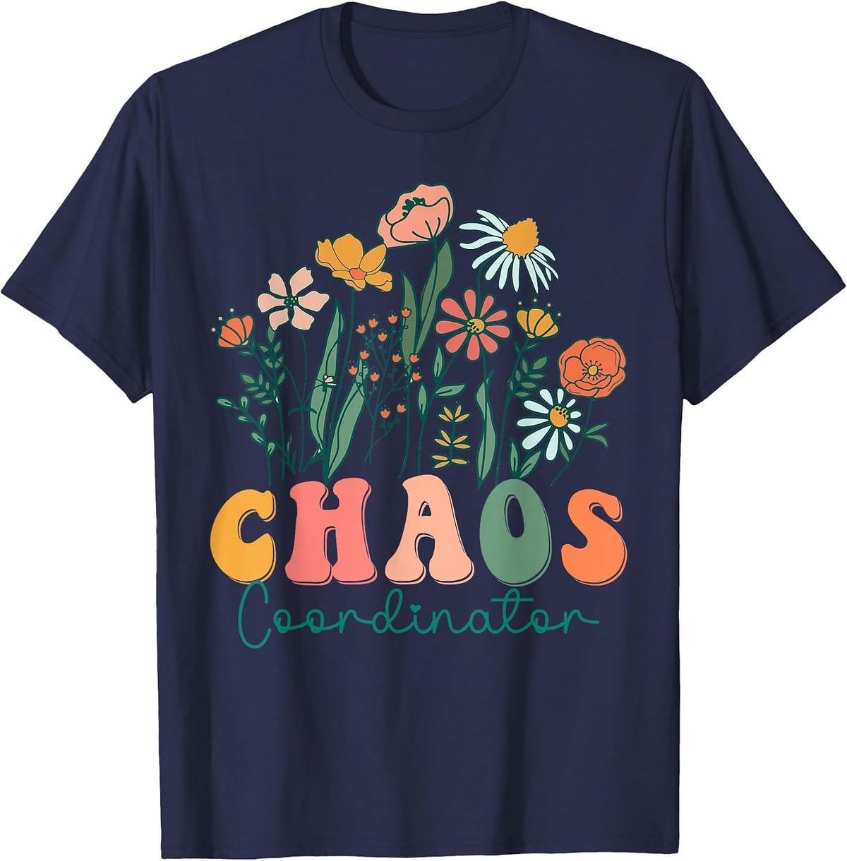 Groovy Wildflower Chaos Coordinator Tees T-Shirt - Navy Blue
