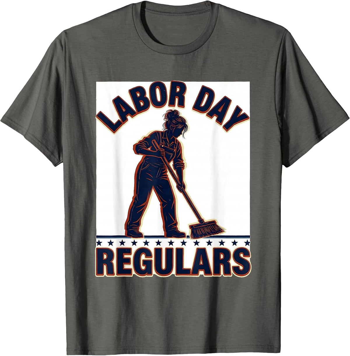 Labor Day Regulars Patriotic Messy Bun Woman Holiday T-Shirt - Asphalt Grey