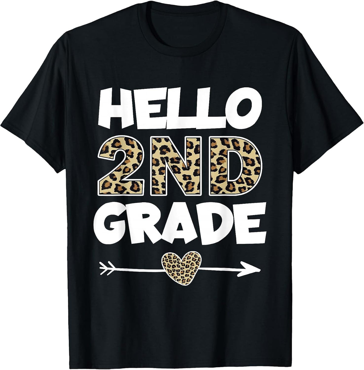 Hello 2nd Grade Leopard Print Second Grade Teacher Kids T-Shirt - Black