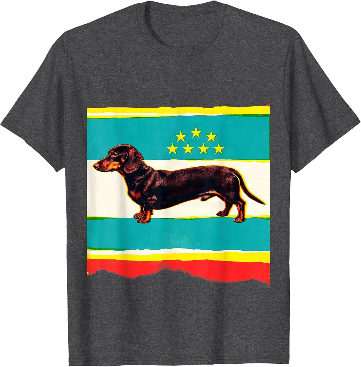 Smooth Dachshund Patriotic Dog Breed July 4th Portrait T-Shirt - Dark Heather Grey