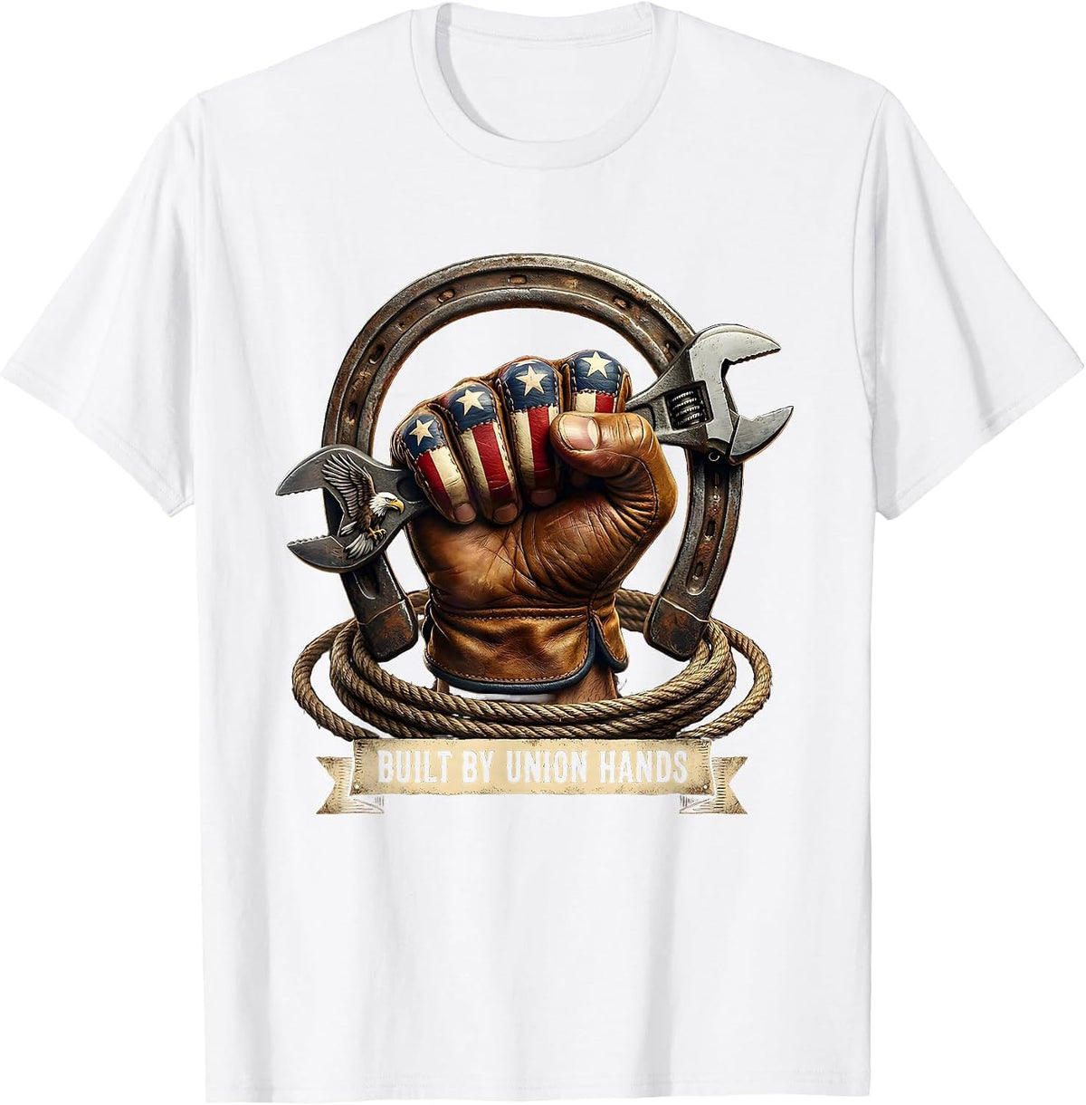 Men's Union Strong Built by Union Hands Labor Day Design T-Shirt - White