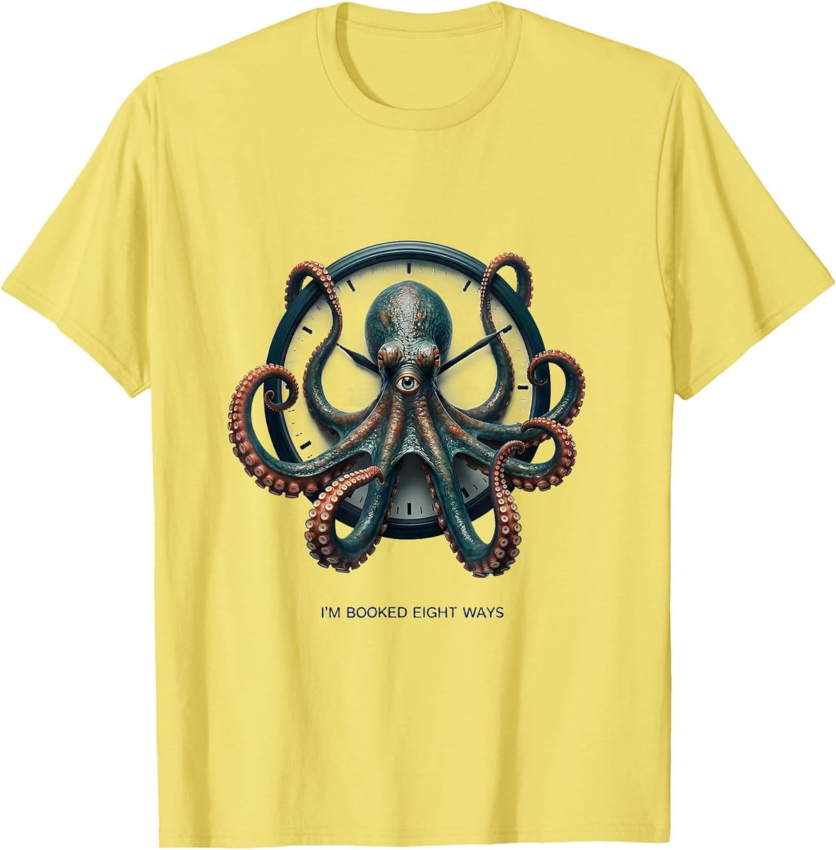 Men's I'm Booked Eight Ways Vintage Octopus Marine Biology Fan T-Shirt - Lemon Yellow