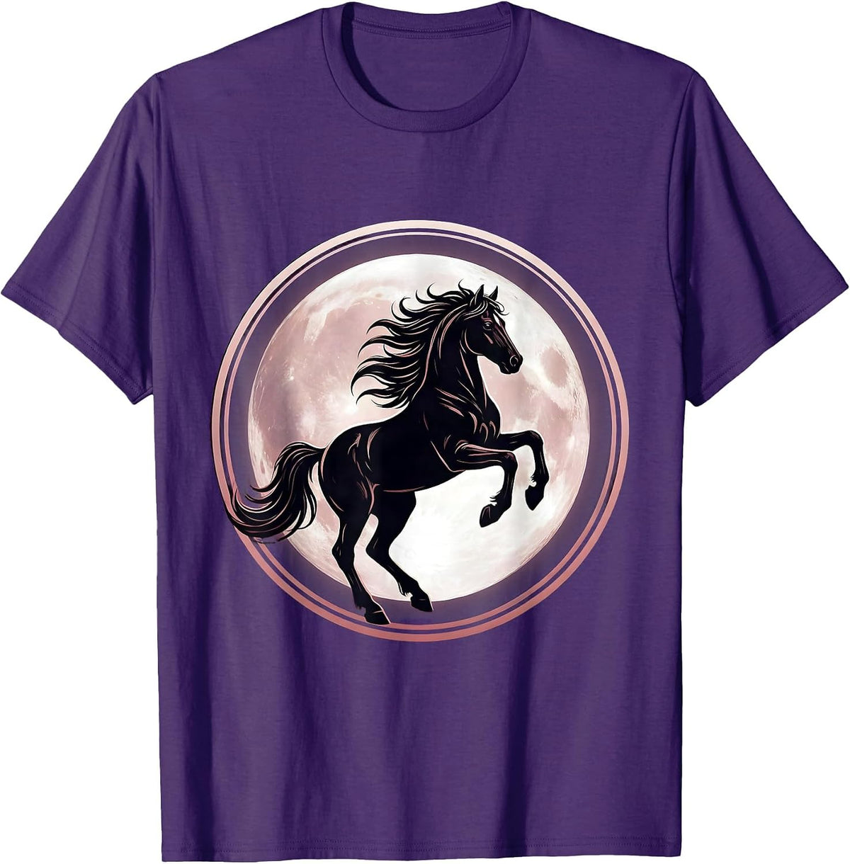 Men's Rearing Horse Silhouette Full Moon Graphic T-Shirt - Purple