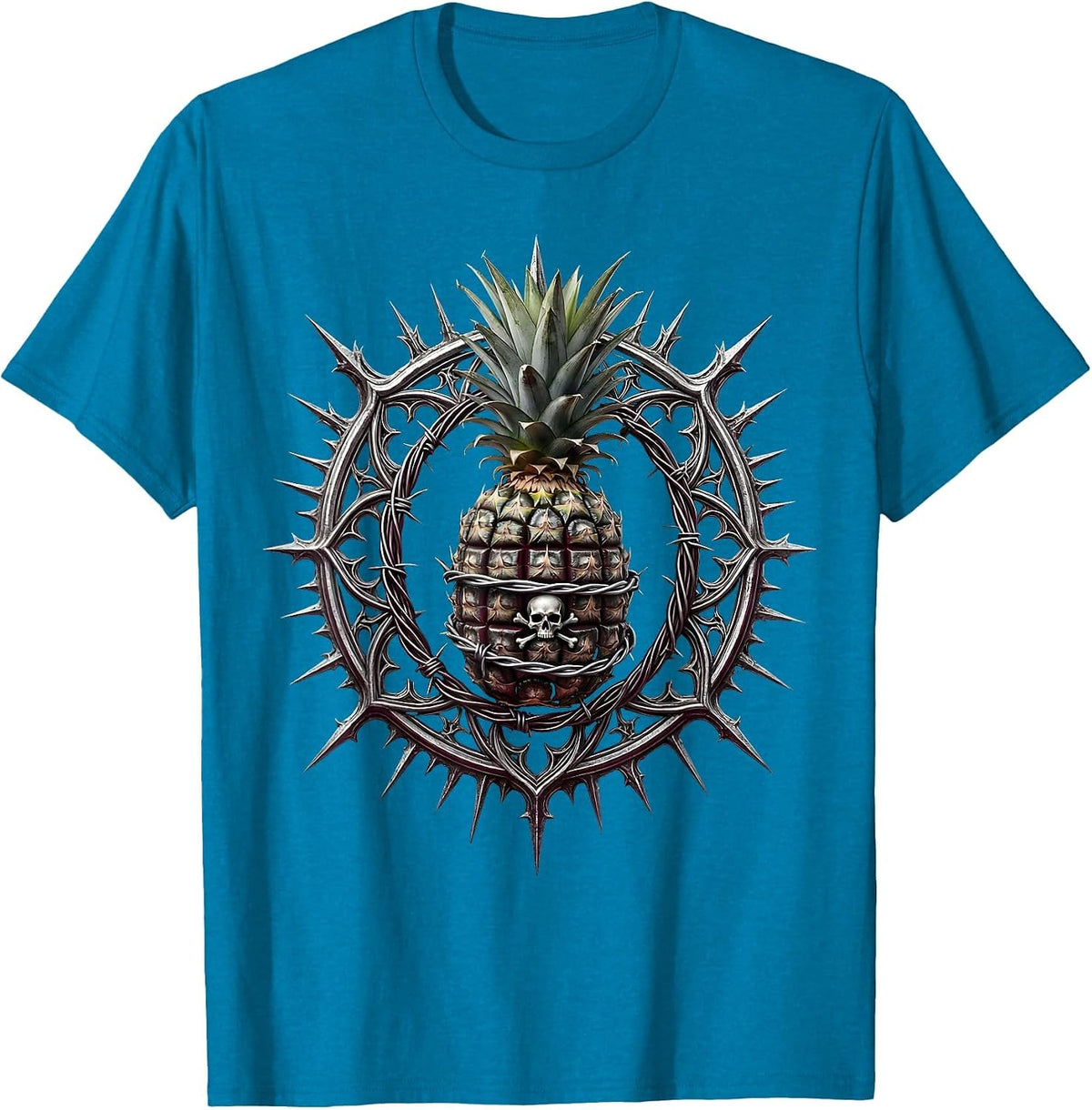 Punk Rock Hand Grenade Barbed Wire Graphic T-Shirt - Sapphire Blue