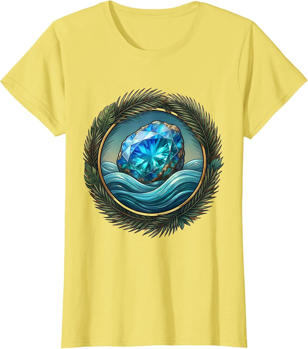 Women's Dominican Republic Larimar Gemstone Ocean Reflection T-Shirt - Lemon Yellow
