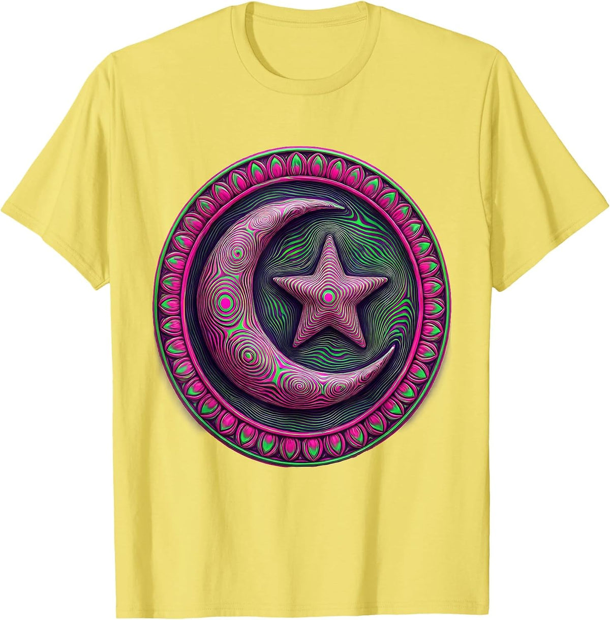 Men's Star and Crescent Moon Celestial Illustration T-Shirt - Lemon Yellow