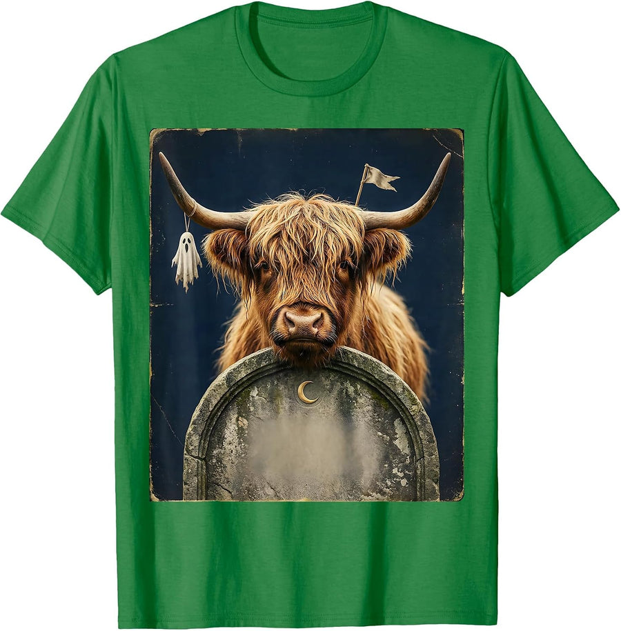 Men's Highland Cow Vintage Halloween Costume Humor T-Shirt - Kelly Green