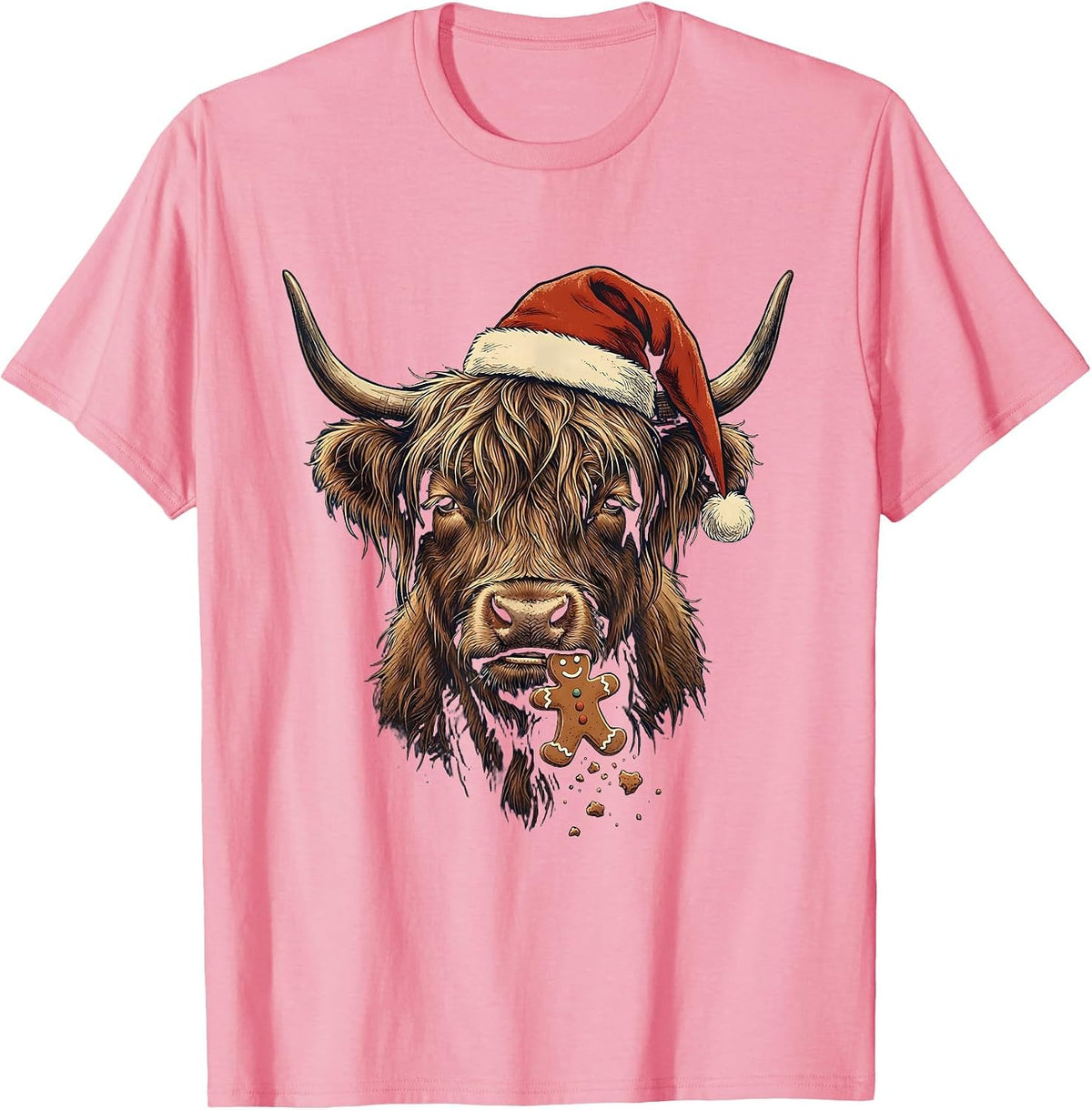 Men's Shaggy Highland Cow Vintage Christmas Farm Humor T-Shirt - Pink