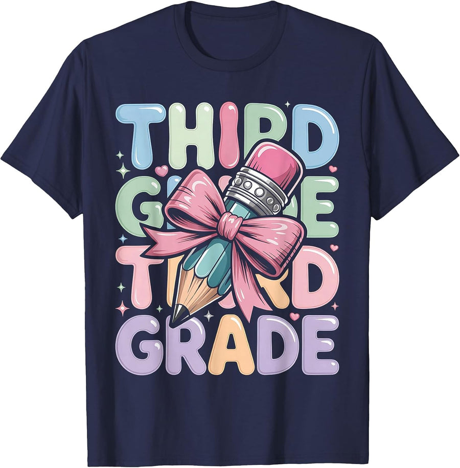 First Day of School Shirt Third Grade Coquette 3rd Grade T-Shirt - Navy Blue