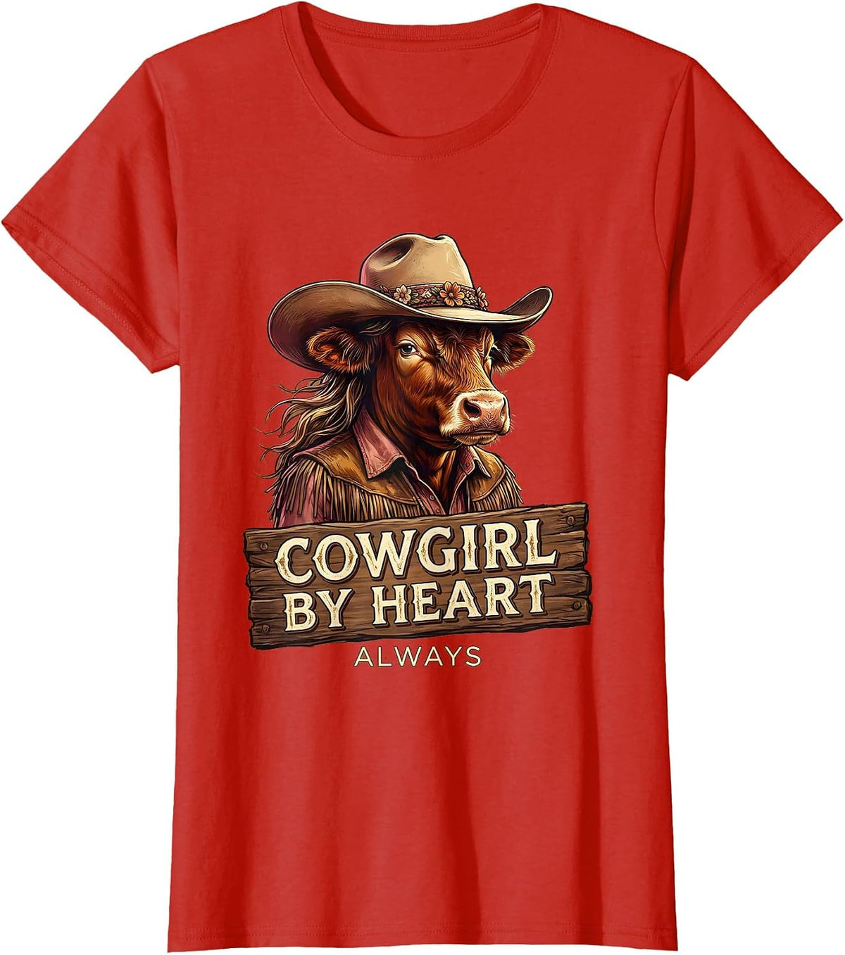 Cowgirl By Heart Always White Cowgirl Design T-Shirt - Red