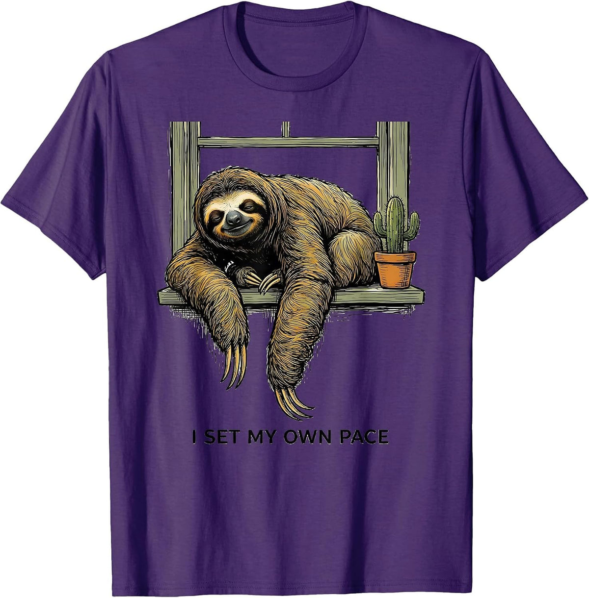 Men's I Set My Own Pace Funny Sloth Lover Animal Humor Gift T-Shirt - Purple