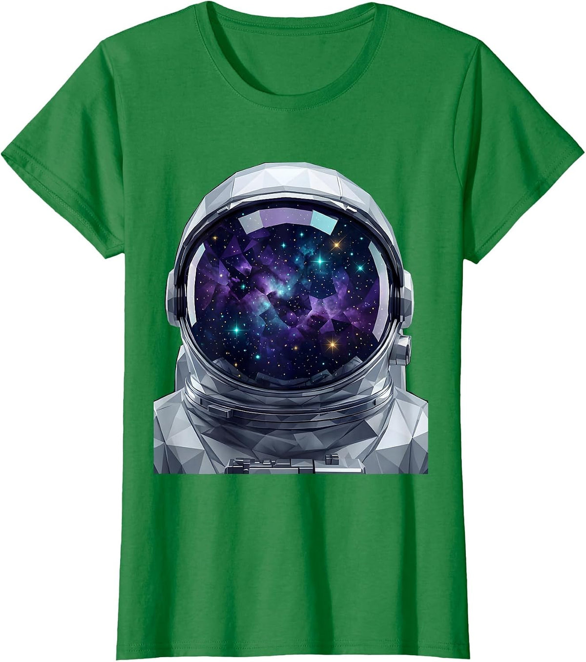 Astronaut Helmet Galaxy Visor Reflection Design T-Shirt - Kelly Green