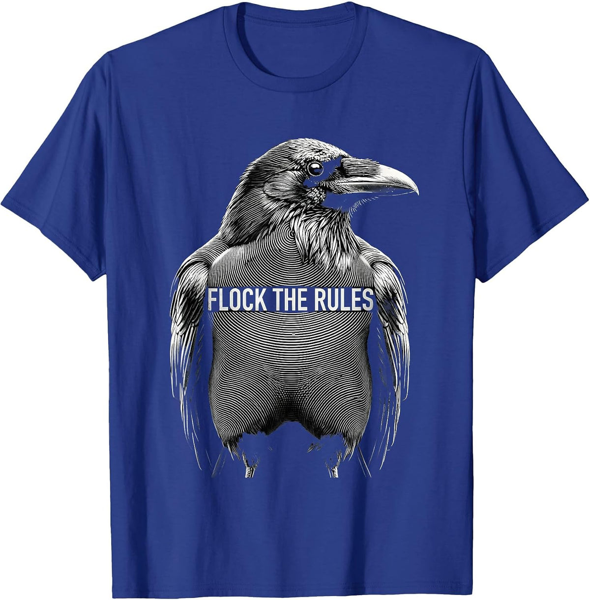 Flock The Rules Bold Crow Graphic Design T-Shirt - Royal Blue
