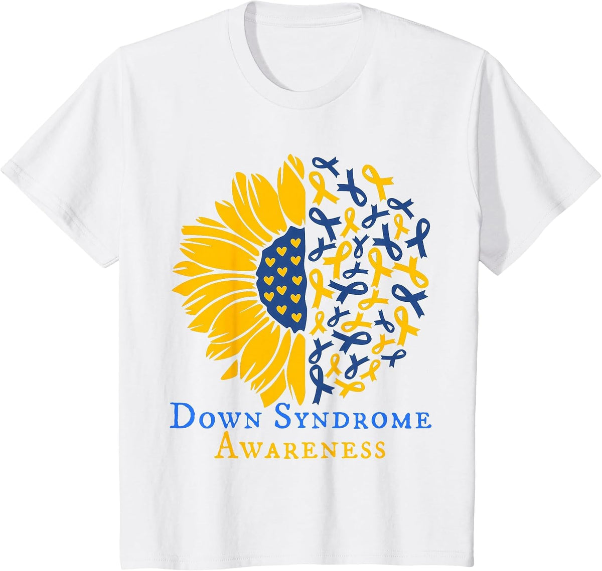 Kids Down Syndrome Awareness Ribbon Sunflower Toddler Girl T-Shirt - White
