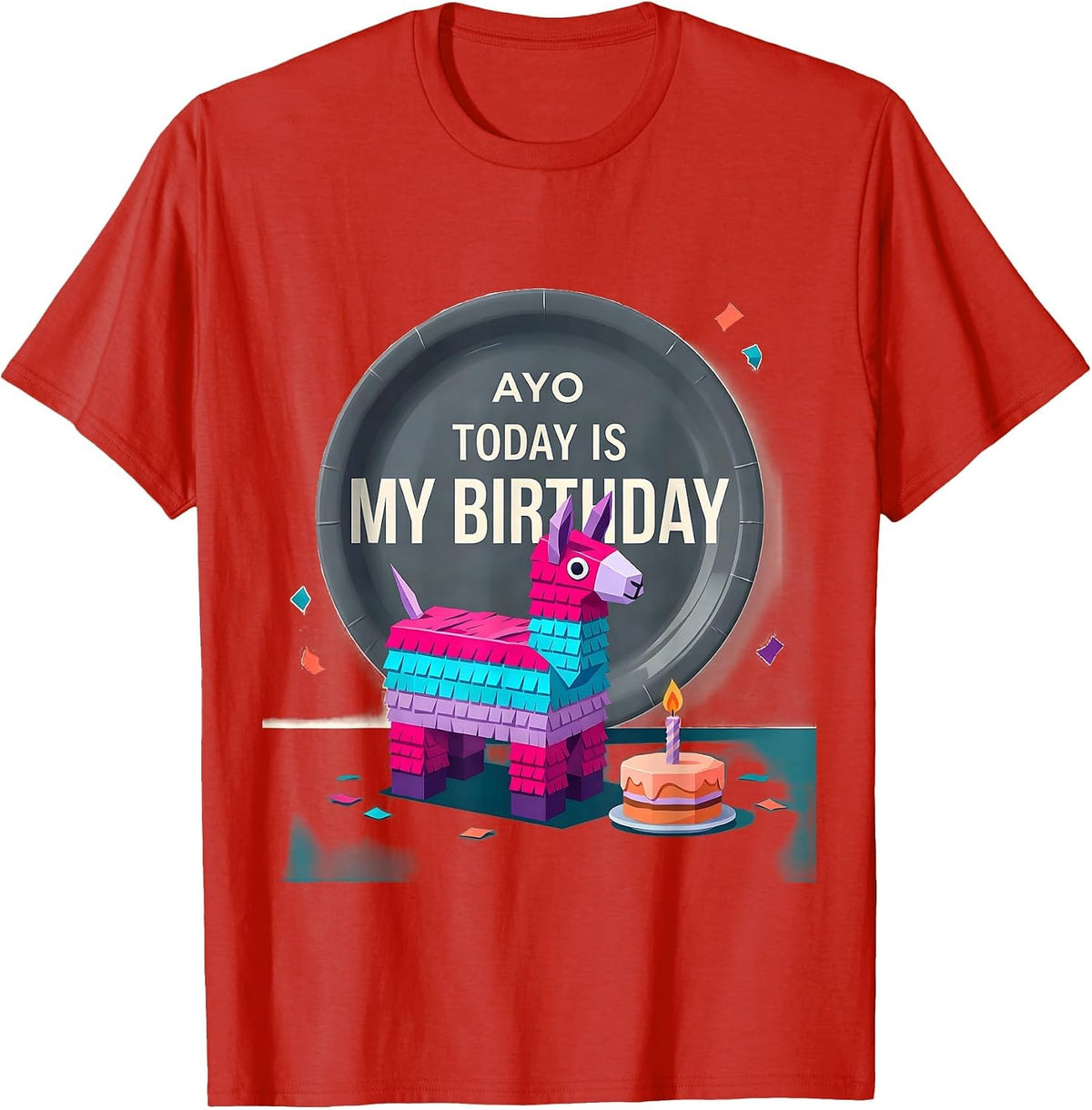 Men's Ayo Today Is My Birthday Funny Llama Pinata Birthday Boy T-Shirt - Red