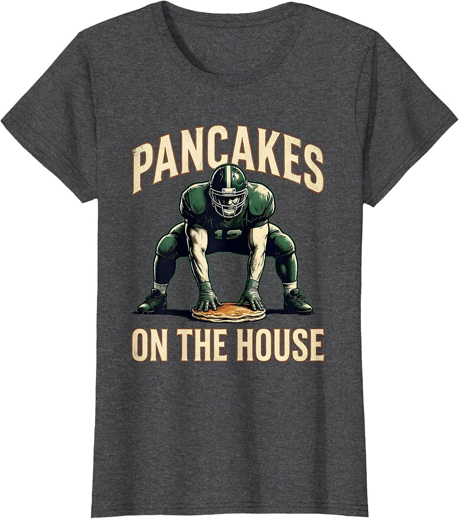Pancakes On The House Vintage Football Lineman Game-Day T-Shirt, Women, Dark Heather Grey, X-Small - As Pictured