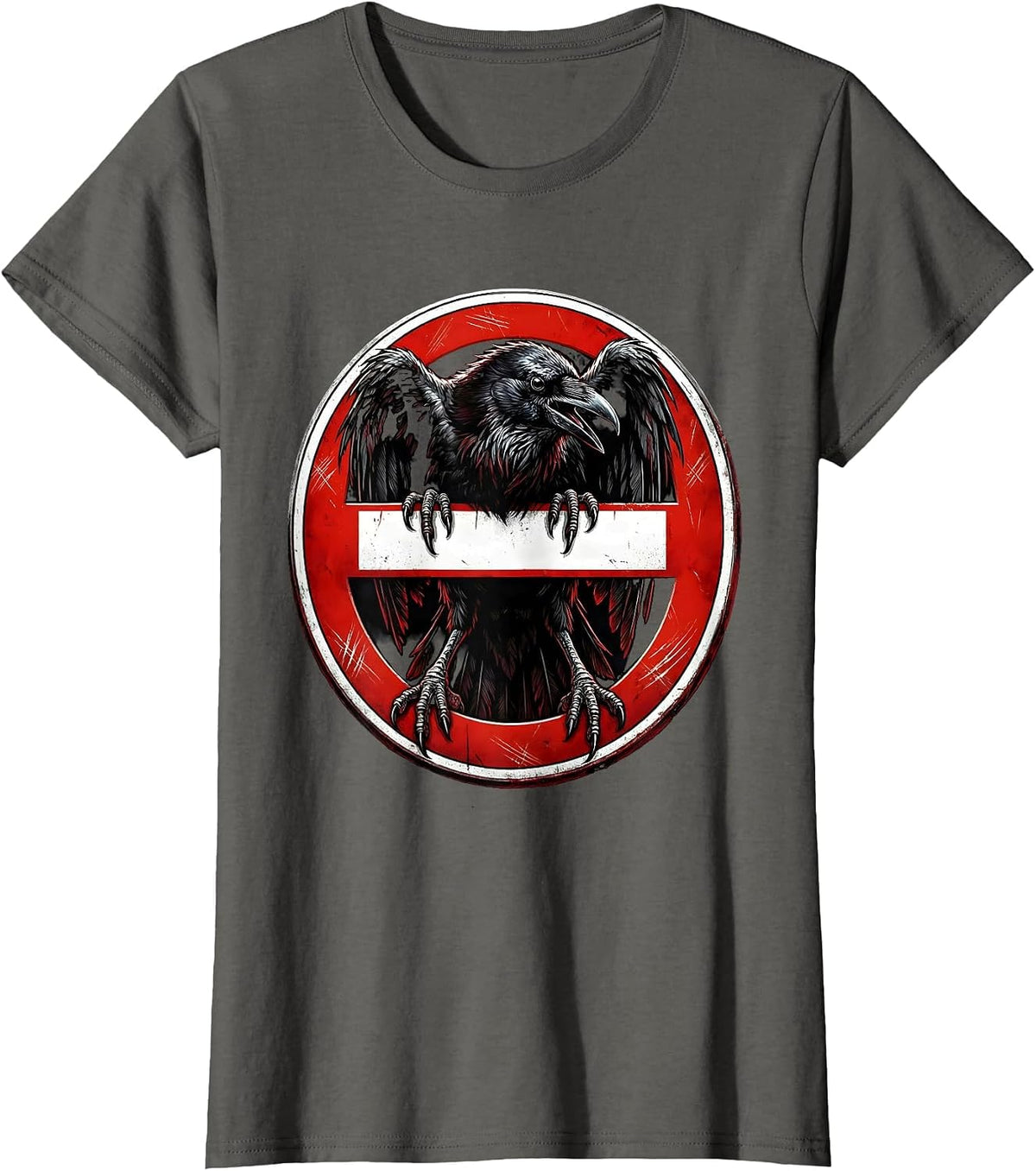 Women's Fawk Off Crow Perched on No-Entry Sign T-Shirt - Asphalt Grey