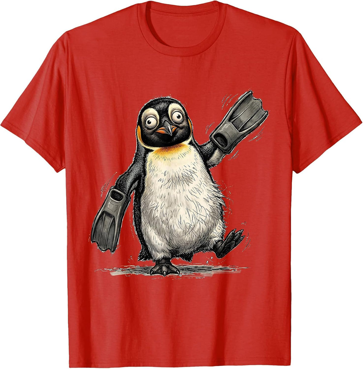 Men's Derpy Penguin with Flippers on Wings T-Shirt - Red