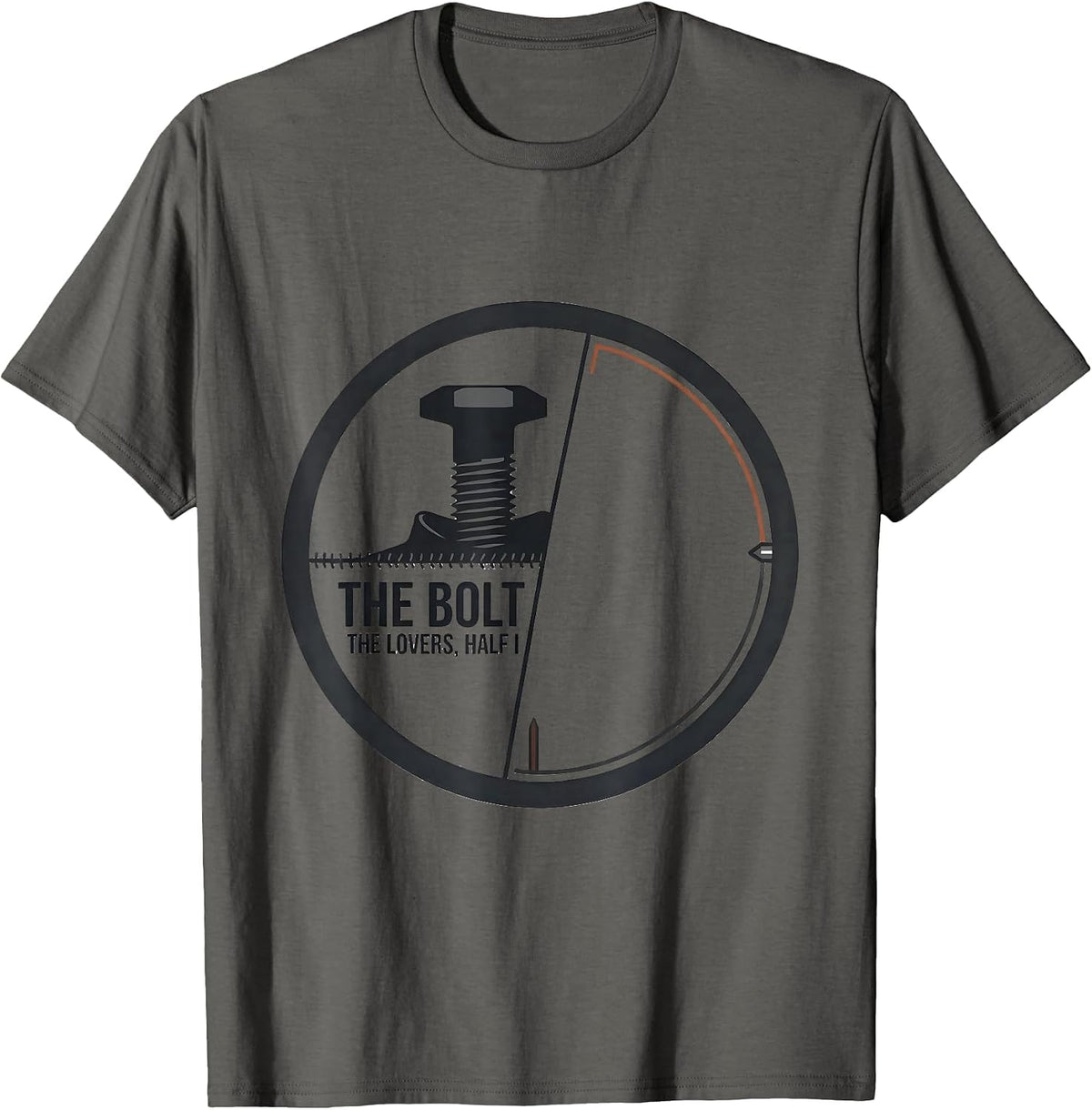 Men's THE BOLT THE LOVERS HALF I Retro Horror Romance Valentine T-Shirt - Asphalt Grey