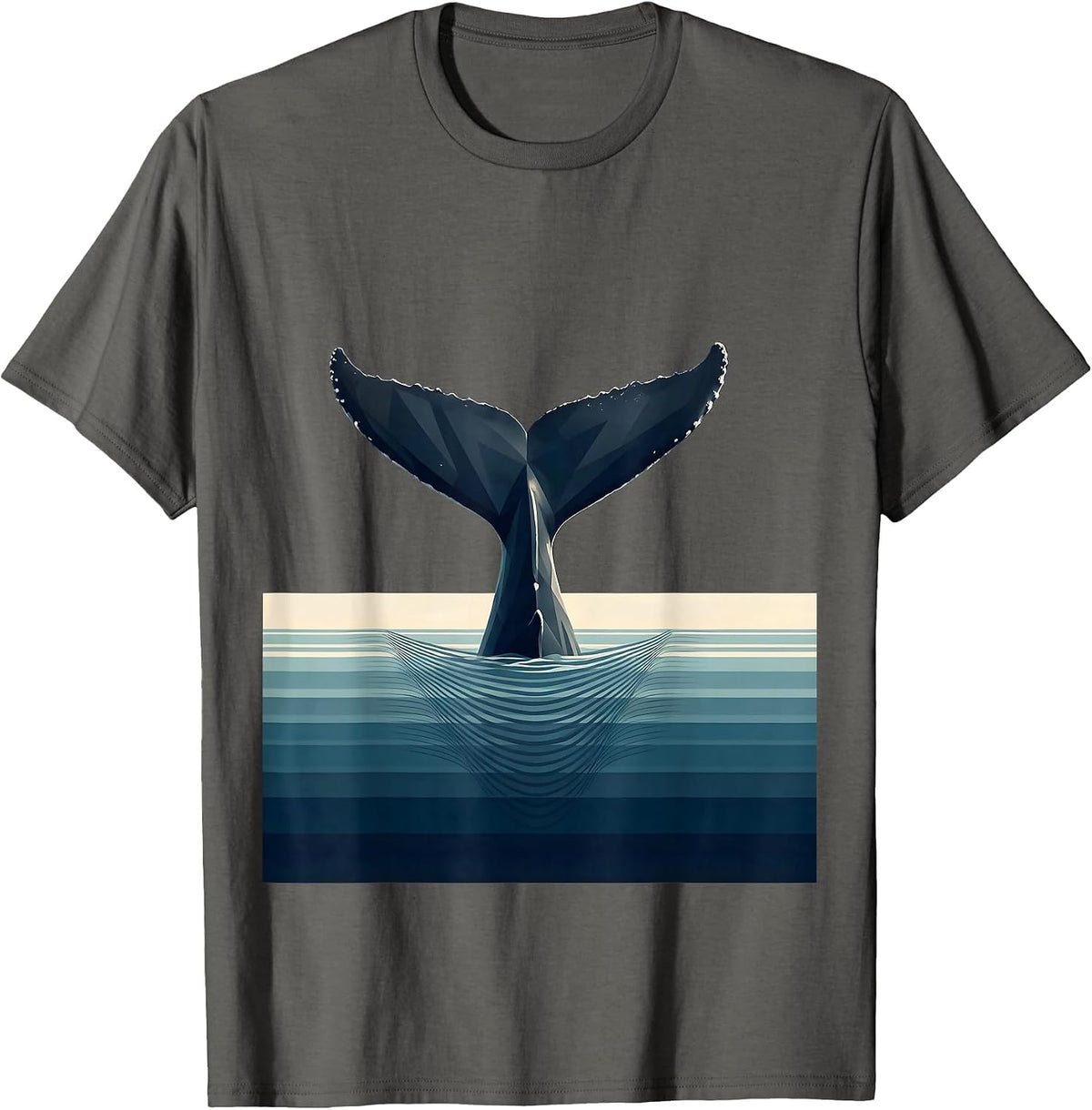 Hawaiian Whale Tail Ocean Dive Illustration T-Shirt - Asphalt Grey