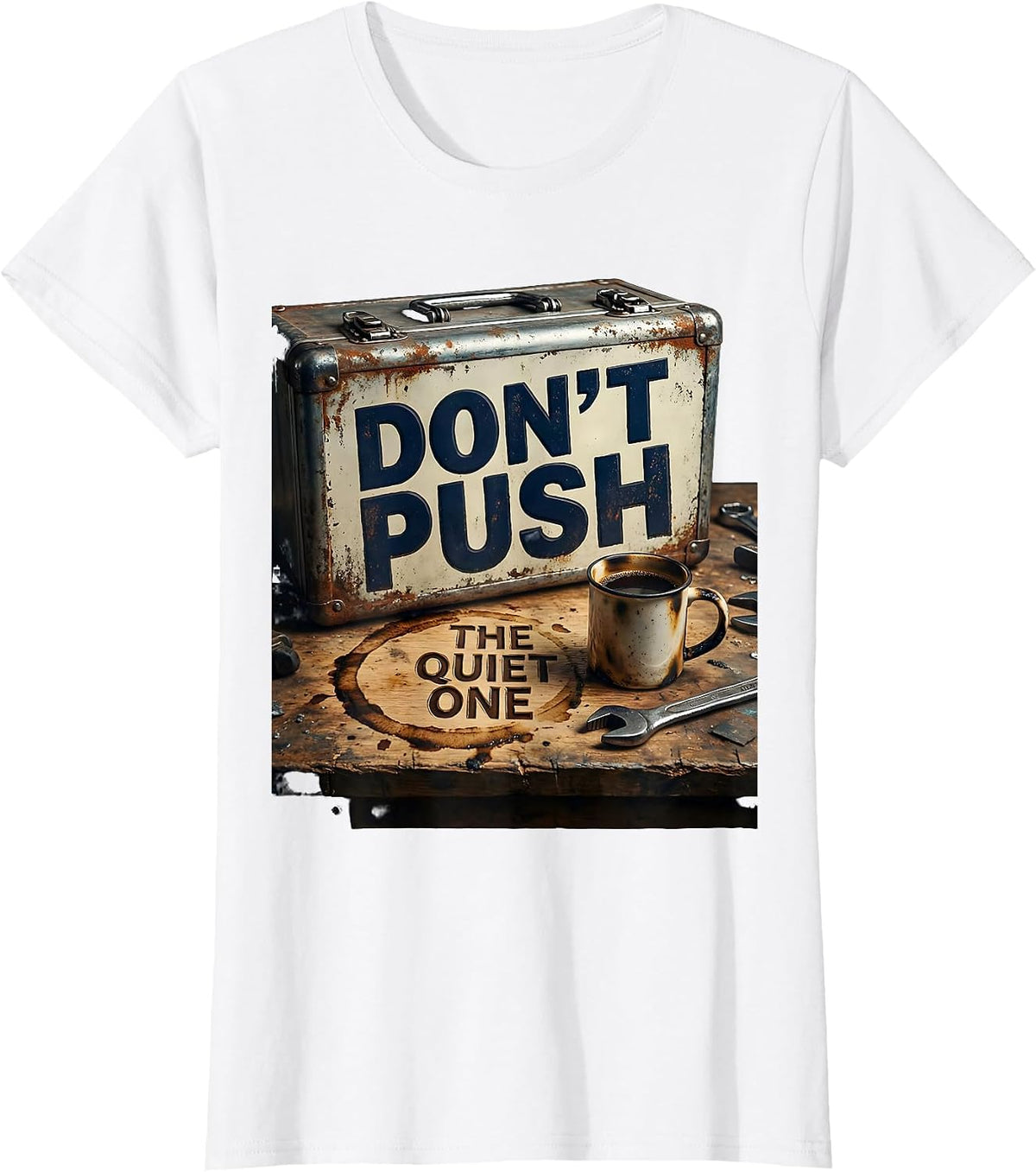 Don't Push The Quiet One Welder Blue-Collar Trade Humor T-Shirt - White
