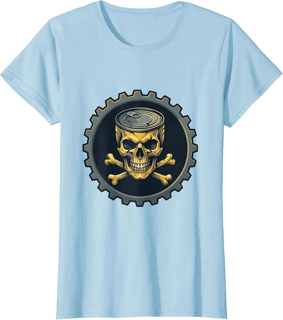 Trash Truck Skull Crushed Tin Can Crossbones T-Shirt - Baby Blue