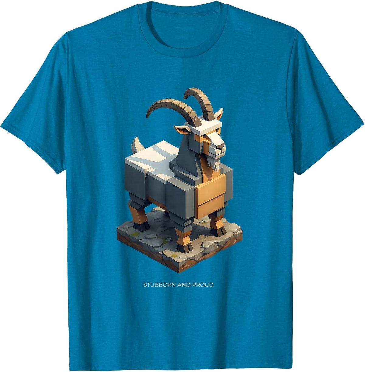 Stubborn And Proud Funny Goat Design T-Shirt - Sapphire Blue